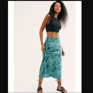FREE PEOPLE Green Normani Bias Printed Skirt